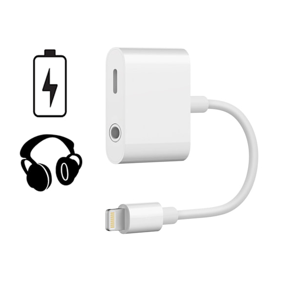 SiGN Lightning til 3,5 mm adapter til lyd og opladning, 12W, 10 cm - Hvid