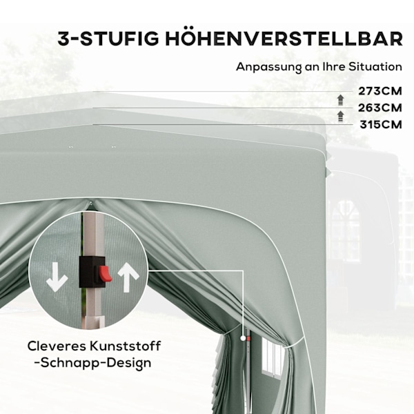 Lusthus 3x3m, vattenavvisande, stabilt, vintertätt pop-up hopfällbart lusthus, UV-skydd 50+, hopfällbart partytält, trädgårdstält med 4 sidopaneler, p