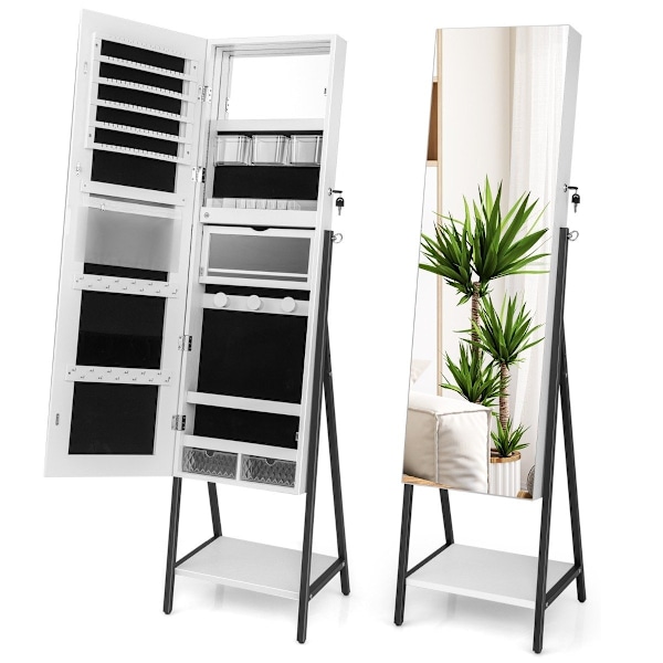 Korukaappi peilillä ja 3-värisellä LED-valolla 41,5 x 37 x 157 cm valkoinen