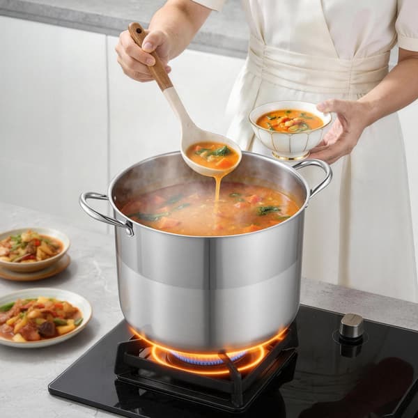 Rustfri stålgryde, 16 qt, glaslåg, induktion