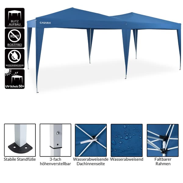 Foldbart pavillon 3x6m, blå, vandafvisende, UV-beskyttelse