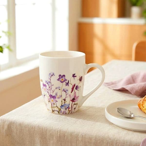 Porslinsmugg, blommönster, 360 ml, mikrovågssäker