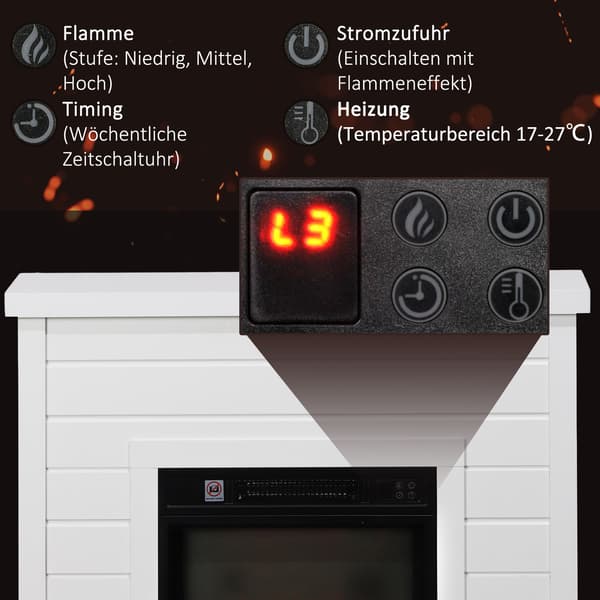 Elektrisk spis, 3D-flameffekt, timer, fjärrkontroll, vit