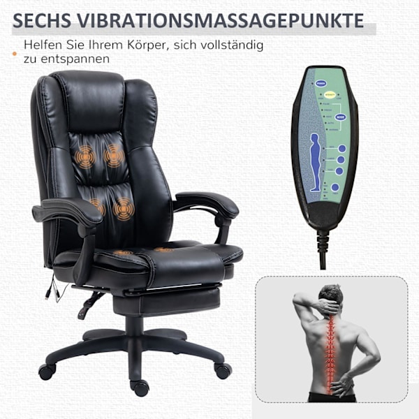 Kontorstol Skrivebordsstol Med Fodstøtte, Nakkestøtte, Vibration, Massagefunktion, Højdejusterbar, Sort, 68,5X68,5X119-127Cm
