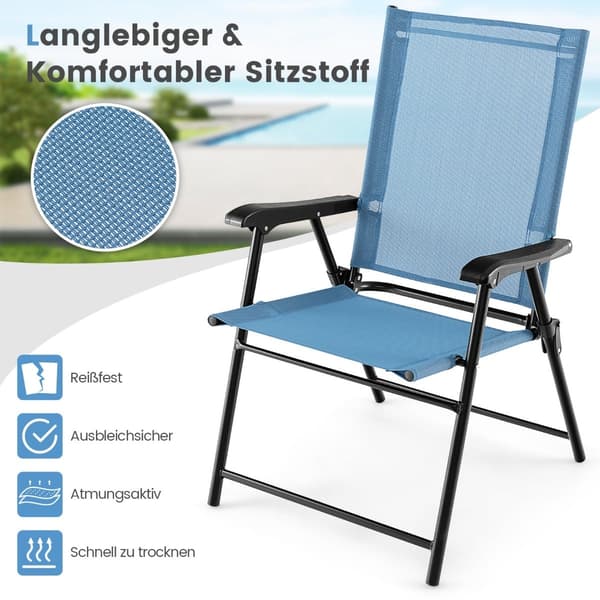 4-delte foldbare havestole med armlæn, blåt stof