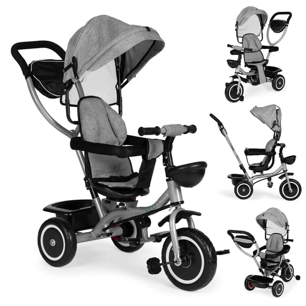 2-i-1 trehjuling barnvagn, vridbart säte, fällbar kapell, grå, ECOTOYS