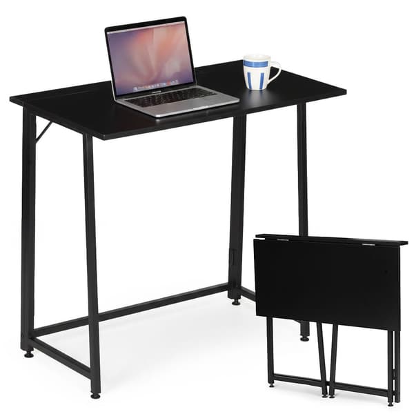 Sammenklappeligt laptopbord, 80x45 cm, sort MDF, pladsbesparende