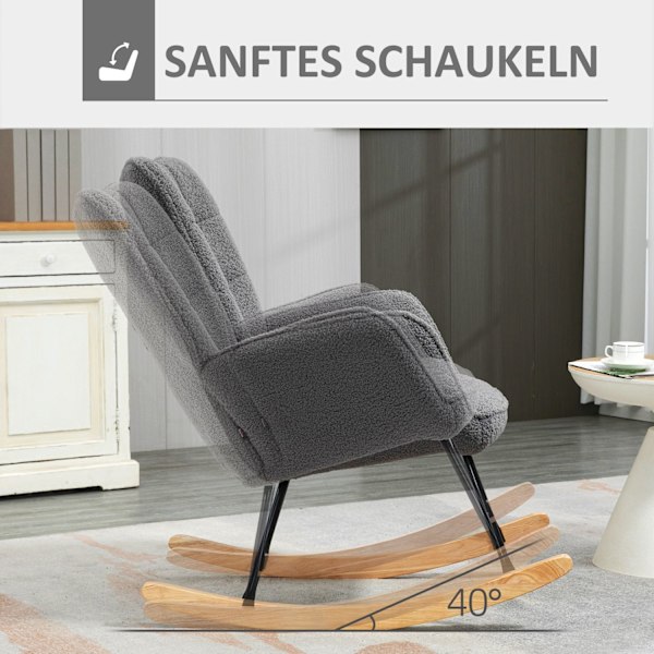 Gyngestol, accentstol, afslapningsstol med berberfleece, til soveværelse, op til 120 kg, mørkegrå, 71x92x101 cm