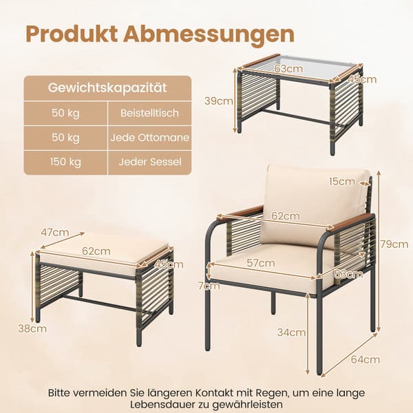 Utemöbelset i rotting, 5 delar med kuddar