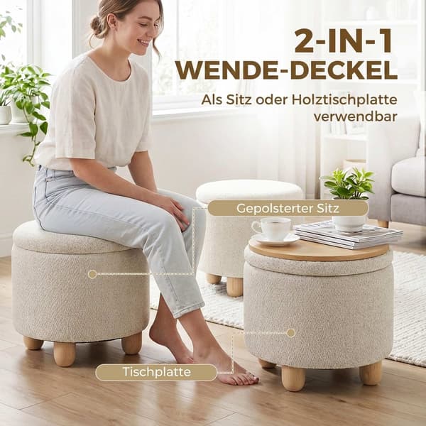 Förvaringsfotpall med vändbart lock, beige linne, 38,5x33,5 cm