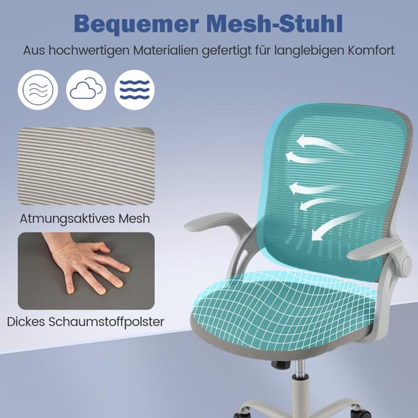 Ergonomisk kontorstol med opklappelige armlæn og vippefunktion