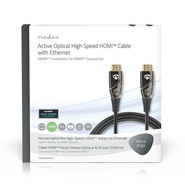 Aktiv Optisk High Speed ​​HDMI-kabel med Ethernet | HDMI™ Stik | HDMI™ Stik | 4K@60Hz | 18 Gbps | 10.0 m | Runde | PVC | Sort | Gaveæske