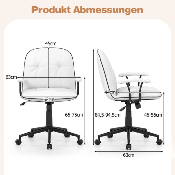 Ergonomisk kontorstol, kunstlæder, hvid, justerbar