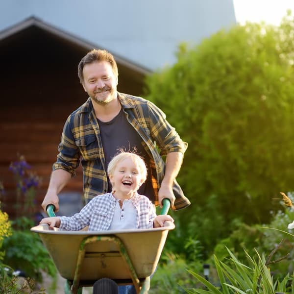 Kottikärryn pyörä sinisellä vanteella ja akselilla