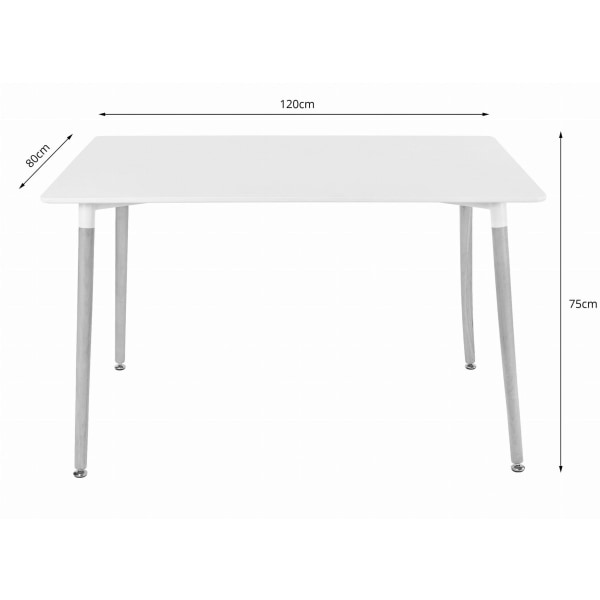 Rektangulärt matbord i trä 120cm x 80cm - vitt
