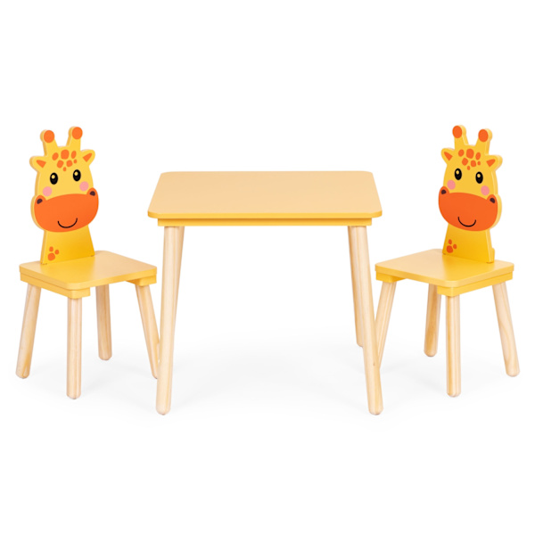 Barnbord och 2 stolar med giraffdesign