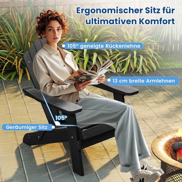 Sammenklappelig Adirondack-stol, vejrbestandig sort HIPS