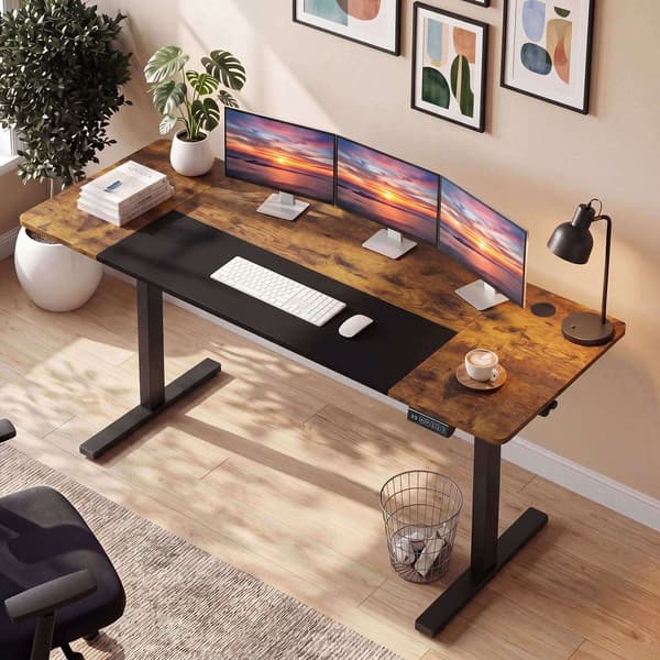 Højdejusterbart skrivebord, metalramme, 160x60 cm, brun