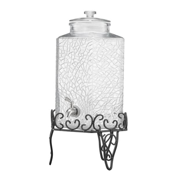 Glas drikkevaredispenser 10L med stativ, stålhane