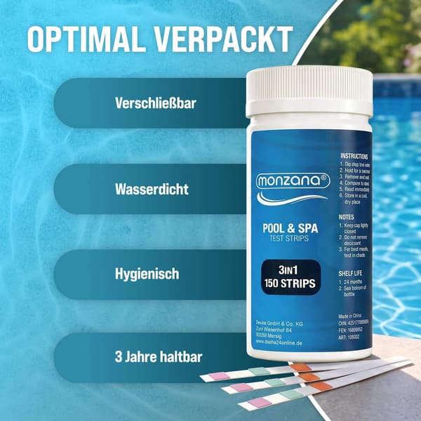 Poolteststrimler 3-i-1, 150 stk. til pH, klor, alkalinitet