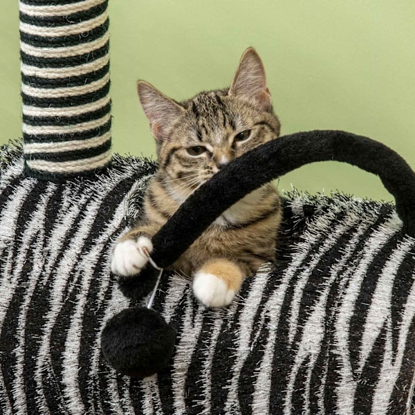 Raaputustolppa Cat Tree Zebra Design Kiipeilytunneli Juuttitolppa Musta + Valkoinen 93Cm