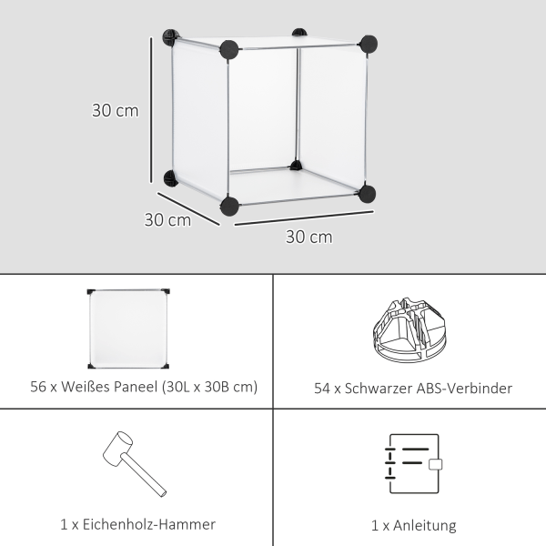 Diy Cube Reolsystem Med 16 Kuber, Opbevaringsboks, Plastikskab, Hvid, 125X32X125Cm