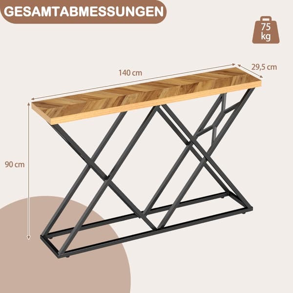 Konsolbord med geometrisk metallbas, 140 cm