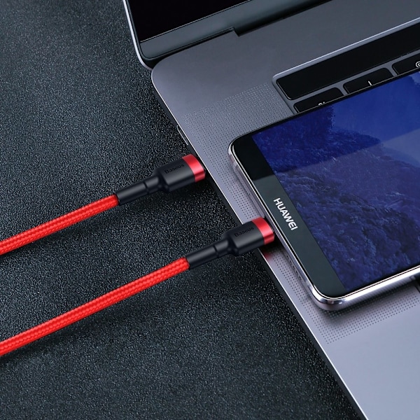Holdbart fleksibelt kabel USB-C PD PD 2.0 60W 20V 3A QC3.0 1M Sort-Rød
