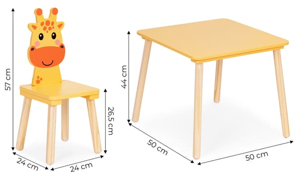 Barnbord och 2 stolar med giraffdesign