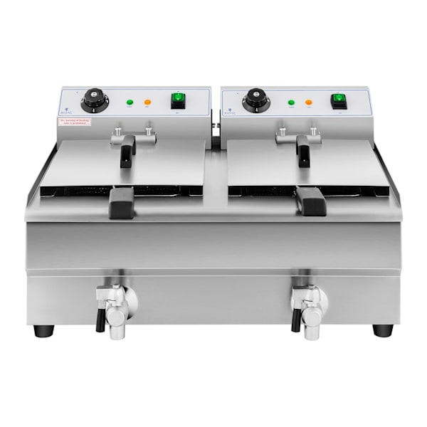 Elektrisk catering dobbeltfriture med vandhane 230 V 2 x 3200W 2 x 13 L