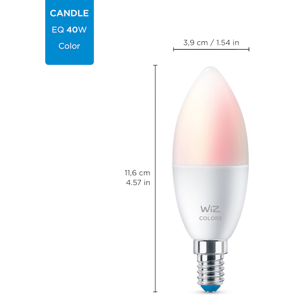 WiZ smart lampa, E14, RGBW - alla färger och nyanser av vitt ljus, Wi-Fi, 470 lm, 2-pack