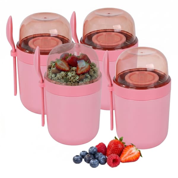 Müsli To-Go-muggar med sked, 4-pack, rosa