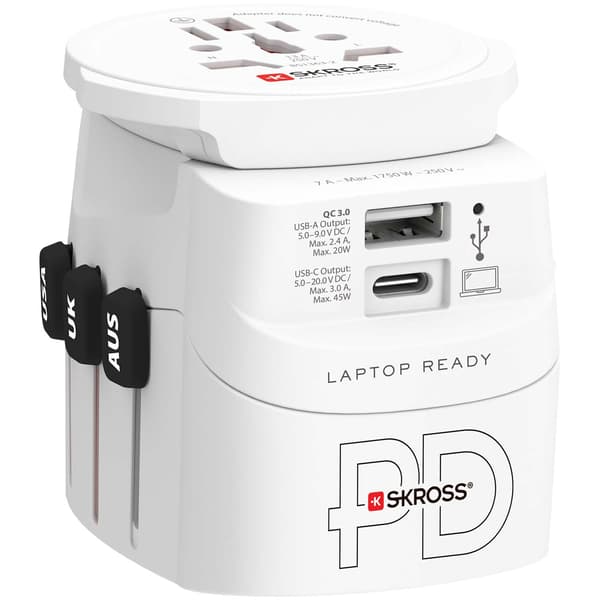 Världsreseadapter PRO Light USB AC45PD World PD 45W Jordad