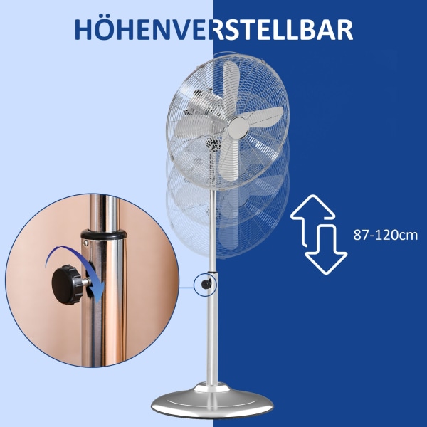 Piedestalventilator 120 Cm, Højdejusterbar, 3 Hastighedsniveauer