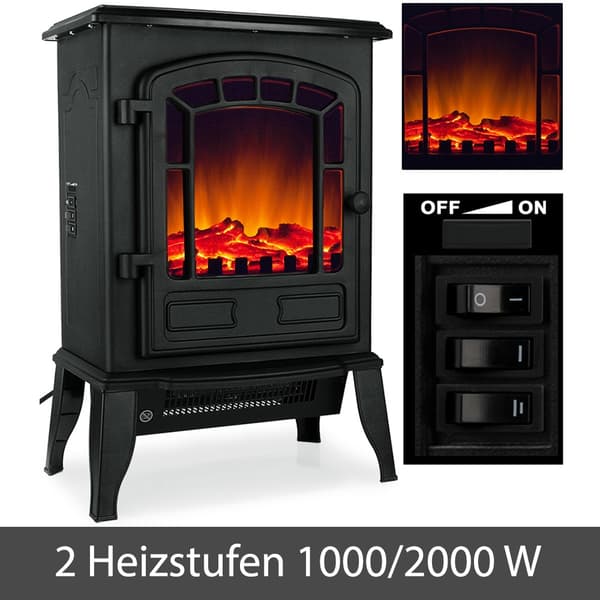 Elektrisk pejs 2000W, sort, 2 varmeniveauer