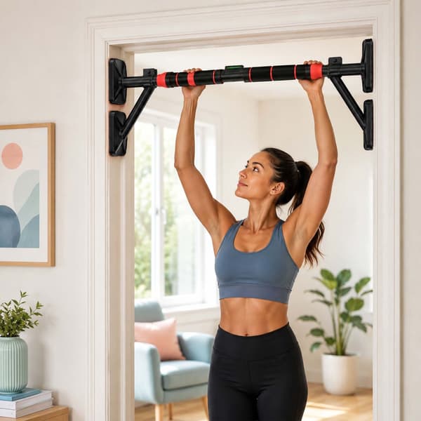 Justerbar pull-up stang til døråbning, 87-100 cm, sort/rød