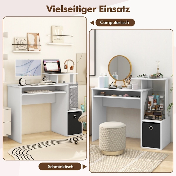 Skrivebord Lille computerbord med printerbakke Kontorbord til hjemmekontor 100 x 40 x 87 cm Hvid