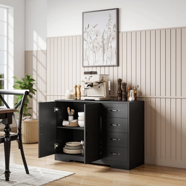Skænk, moderne stil, 4 skuffer, 1 skab, sort