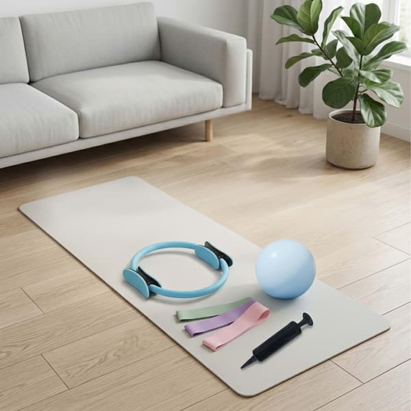 6-delat pilatesset med ring, boll och band – blått
