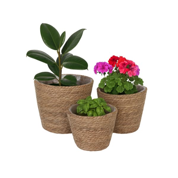 Rund blomkruka i set om 3 – Rustik vassdesign