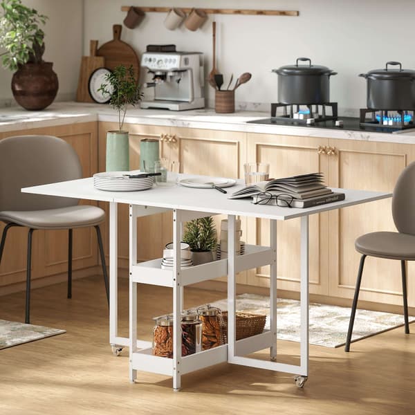 Hopfällbart matbord, industriell design, plats för 4, vit