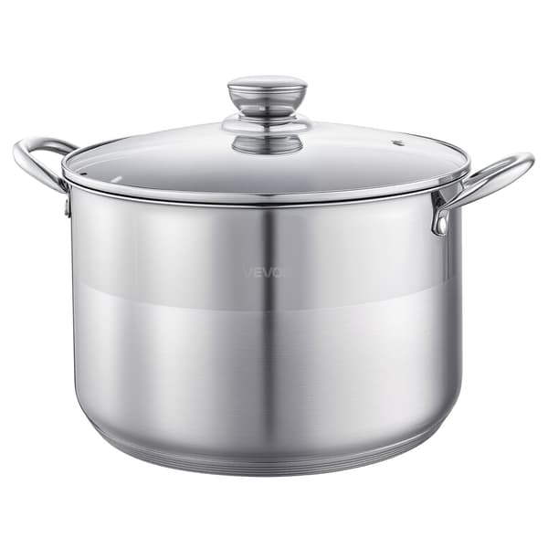 Rustfri stålgryde 11,4 L, glaslåg, induktion