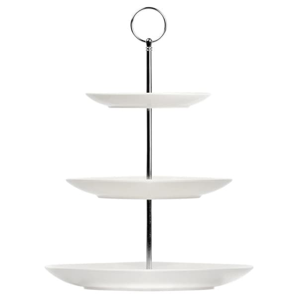 3-våningars tårtfat i porslin, vit, 34 cm