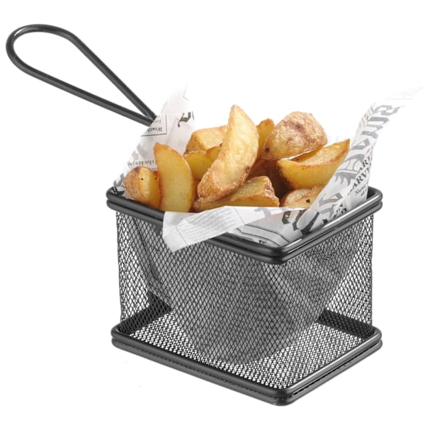 Minikurv til servering af stegte snacks med håndtag 100x80x75 mm - Hendi 425619