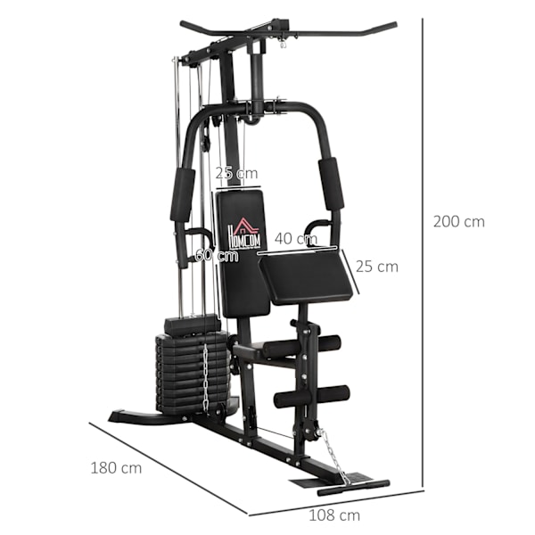 Multigym Fitness Station Med Lat Pull-Down Og Butterfly Bar Og 45 Kg Vægt Styrketræning Stål Imiteret Læder Sort 180 X 108 X 200 Cm