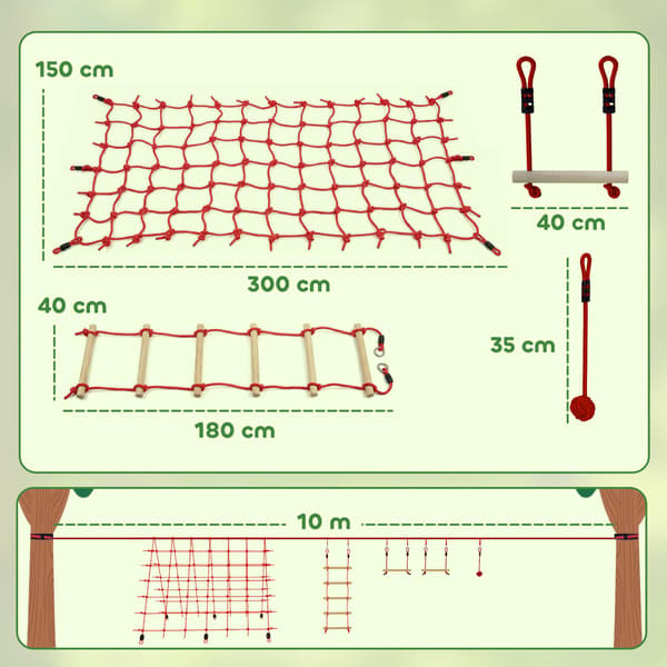 Ninja Slackline-set för barn, 150x300 cm klätternät
