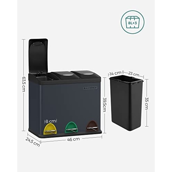 3-in-1 Step Bin värikoodatuilla polkimilla helpottaa lajittelua