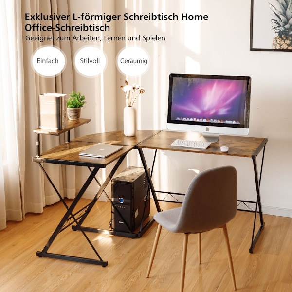 Hjørneskrivebord L-formet computerbord lavet af træ 147 x 112 x 79 cm brun