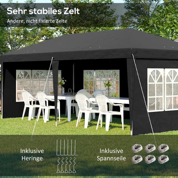 Pop-up vandtæt pavillon 3x6m med UV-beskyttelse, sort