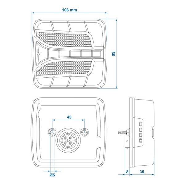 Baklykta 4 funktion 106 x 99 mm LED höger